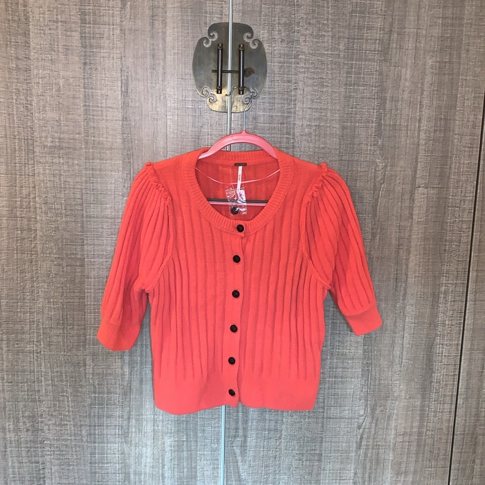 Free People Sloane Ribbed Cardigan In Coral‎